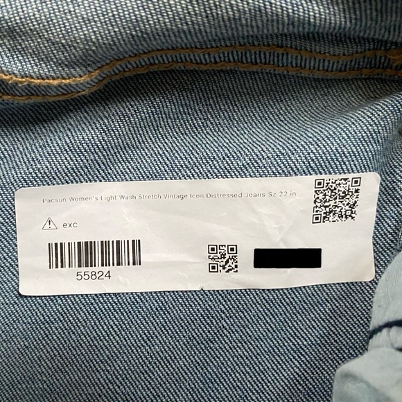 NWT Pacsun Vintage Icon Jeans 22 High Rise Skinny Distressed Denim Pants Raw Hem - Picture 6 of 6